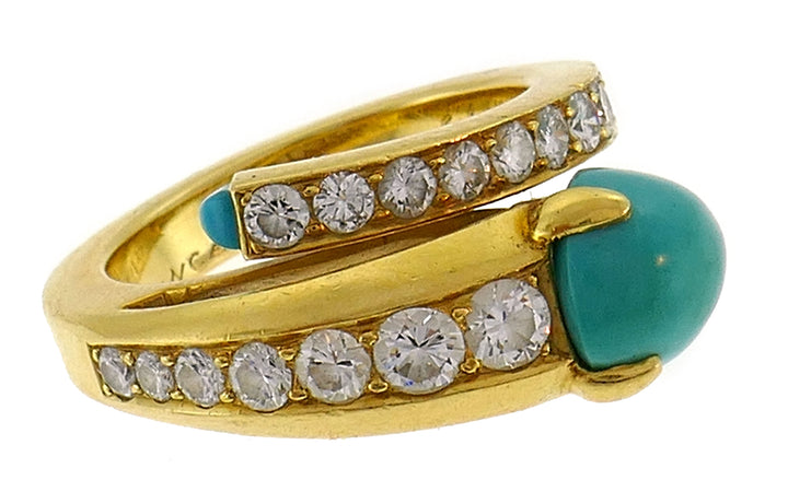 Cartier Turquoise Diamond Yellow Gold Snake Ring