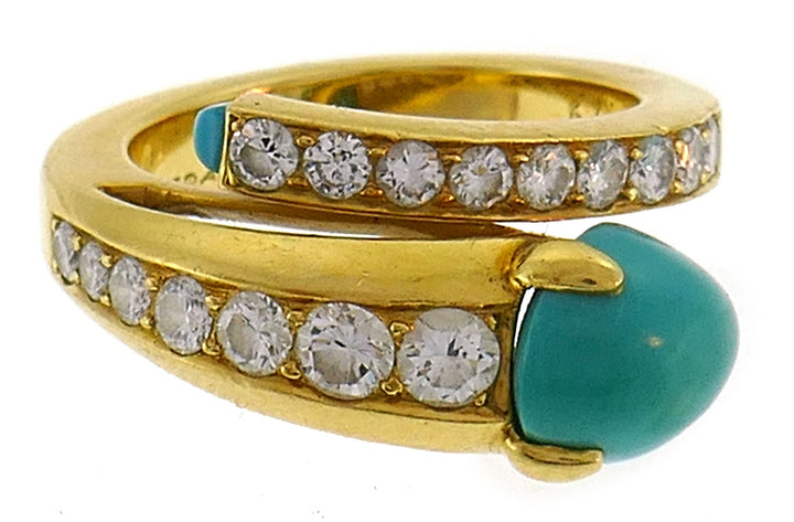 Cartier Turquoise Diamond Yellow Gold Snake Ring