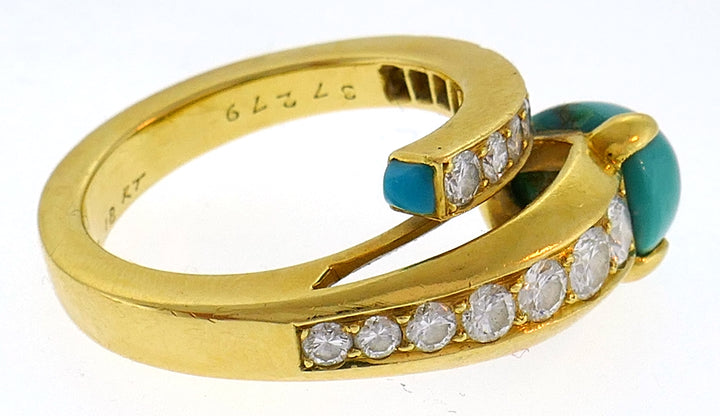 Cartier Turquoise Diamond Yellow Gold Snake Ring