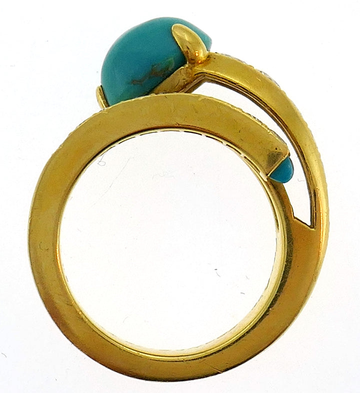 Cartier Turquoise Diamond Yellow Gold Snake Ring