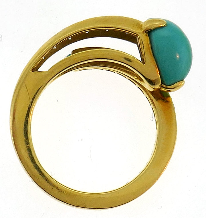 Cartier Turquoise Diamond Yellow Gold Snake Ring