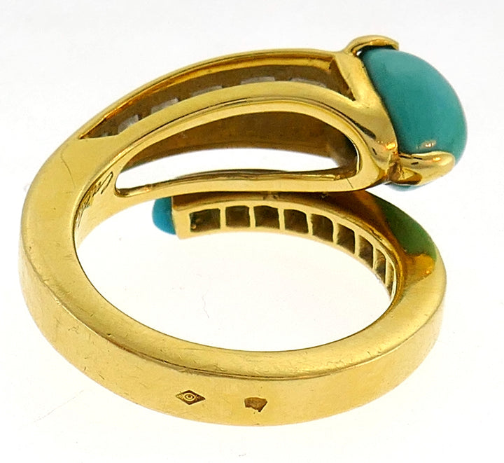 Cartier Turquoise Diamond Yellow Gold Snake Ring