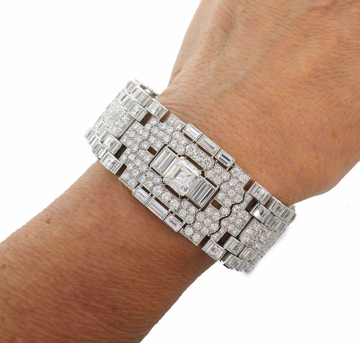 Art Deco Revival Diamond Platinum Bracelet 1960s