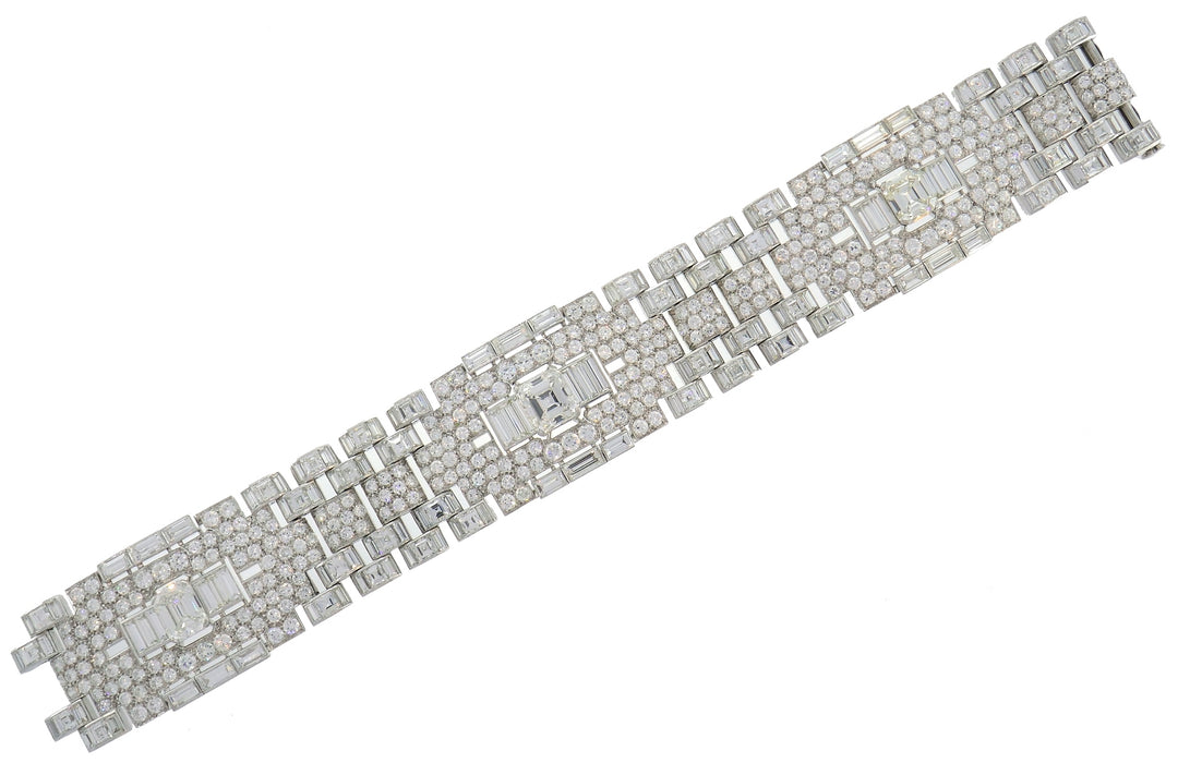 Art Deco Revival Diamond Platinum Bracelet 1960s