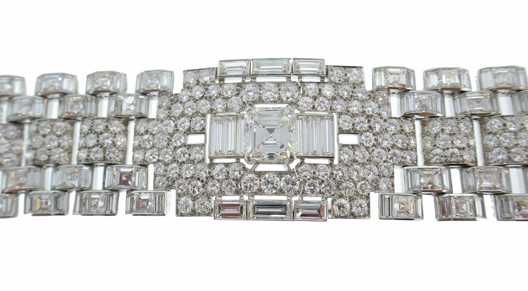 Art Deco Revival Diamond Platinum Bracelet 1960s