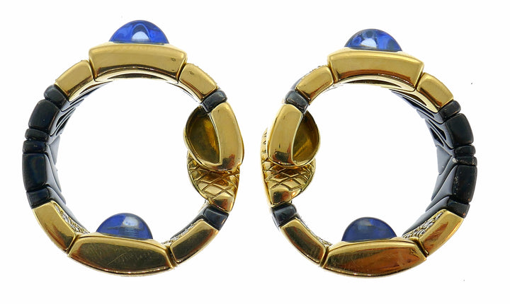 Vintage Marina B Earrings 18k Gold Gemstones Hoop Estate