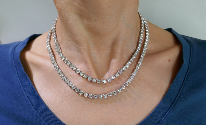 Diamond Platinum Tennis Riviere Necklace Opera Length