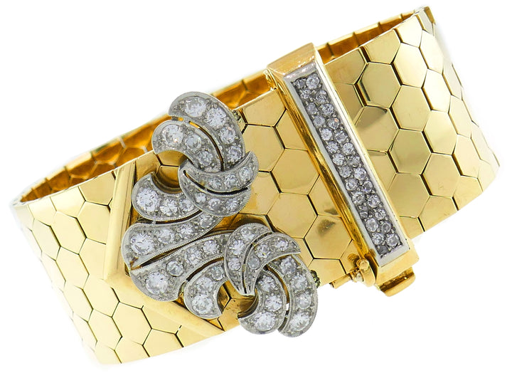 Retro Van Cleef & Arpels Ludo Buckle Bracelet Diamond Yellow Gold