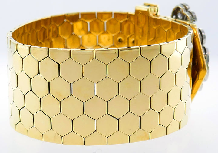 Retro Van Cleef & Arpels Ludo Buckle Bracelet Diamond Yellow Gold