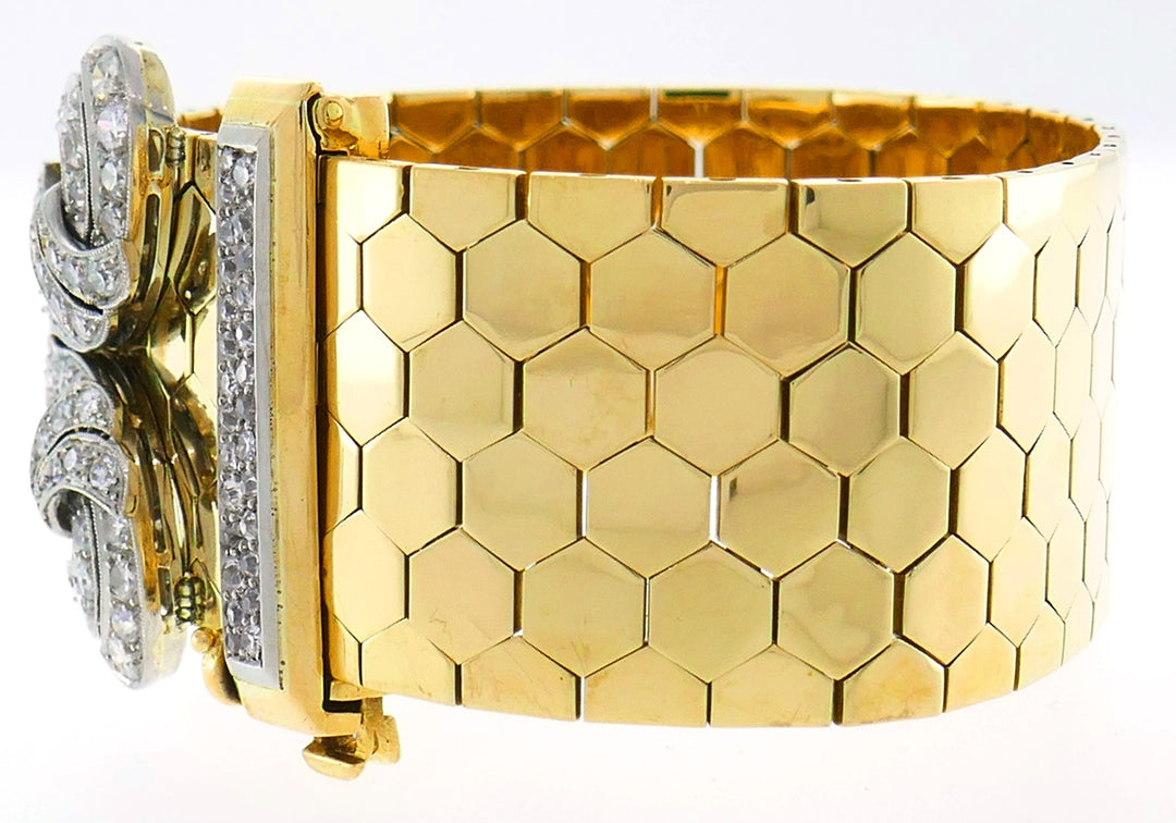 Retro Van Cleef & Arpels Ludo Buckle Bracelet Diamond Yellow Gold