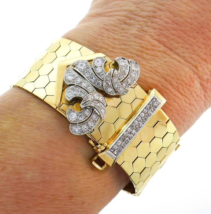 Retro Van Cleef & Arpels Ludo Buckle Bracelet Diamond Yellow Gold