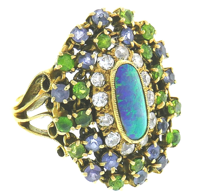 Tiffany & Co. Opal Yellow Gold Ring with Diamond Tanzanite and Peridot