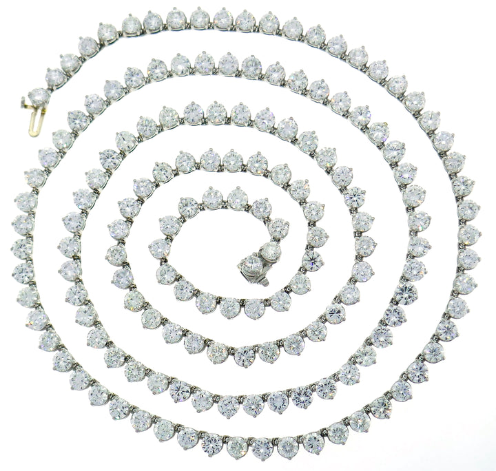 Diamond Platinum Tennis Riviere Necklace Opera Length