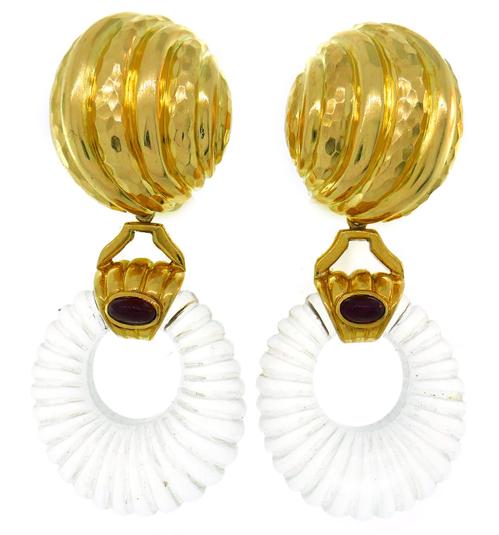 Andrew Clunn Rock Crystal Yellow Gold Earrings with Ruby Accent, Interchangeable