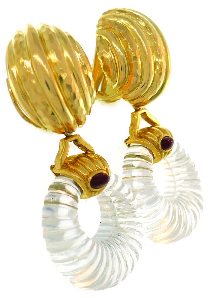 Andrew Clunn Rock Crystal Yellow Gold Earrings with Ruby Accent, Interchangeable