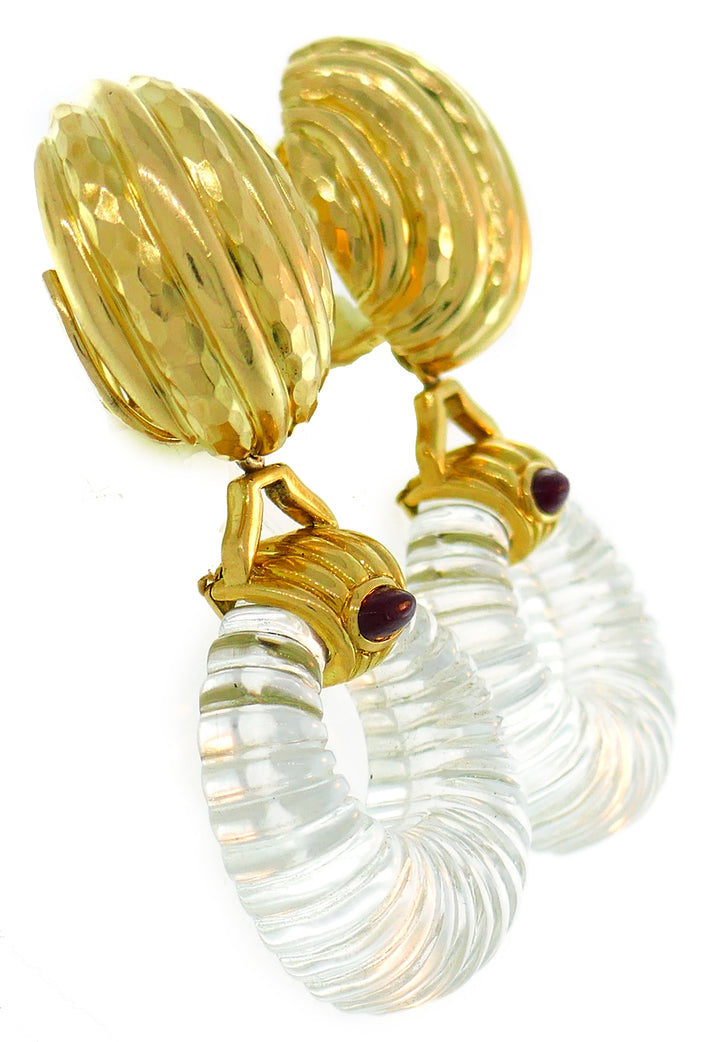 Andrew Clunn Rock Crystal Yellow Gold Earrings with Ruby Accent, Interchangeable