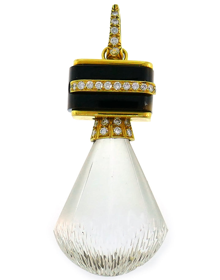 Andrew Clunn Rock Crystal Yellow Gold Pendant with Diamond and Black Onyx