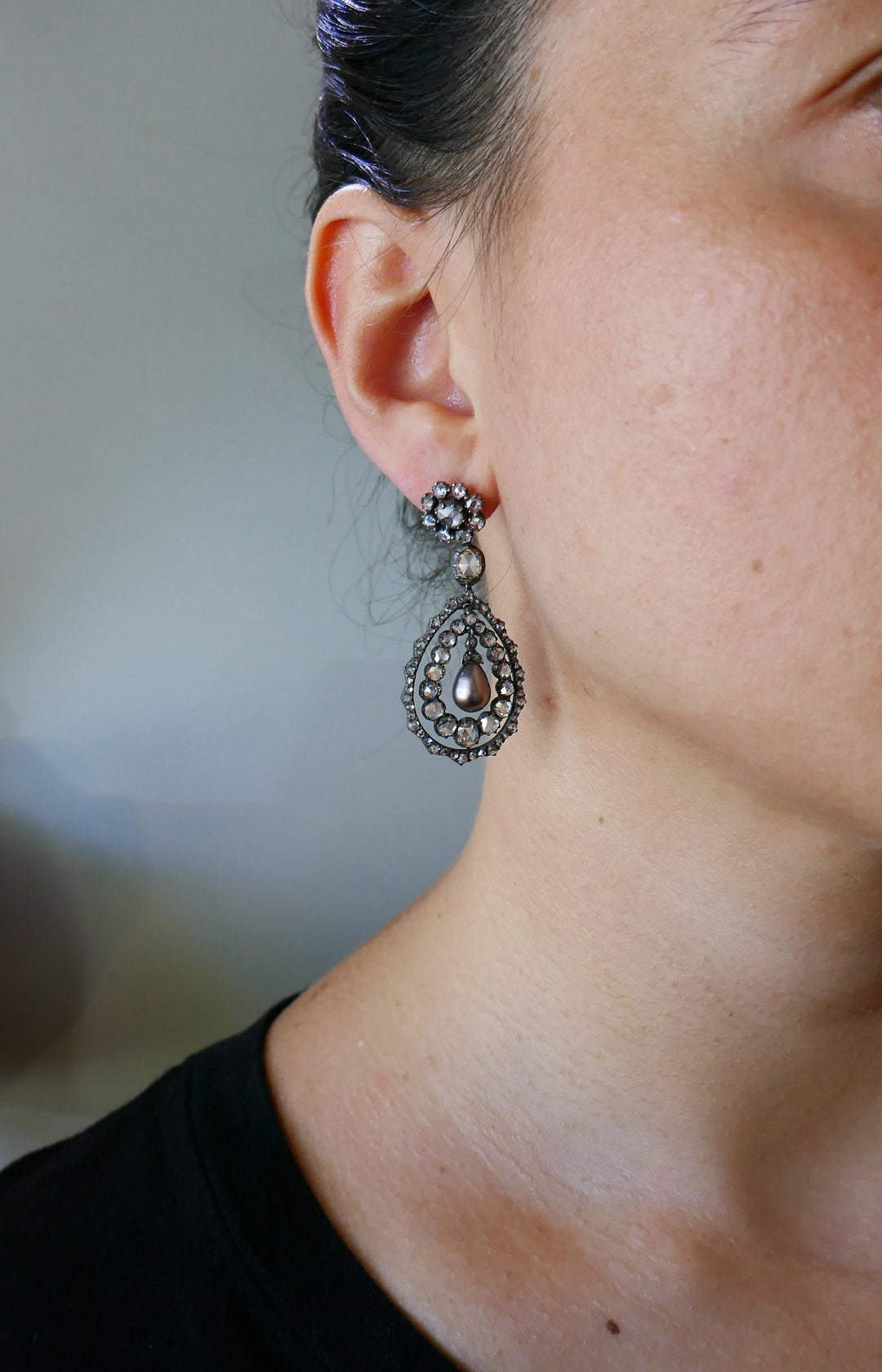 Victorian Pearl Diamond Earrings in Gold and Silver