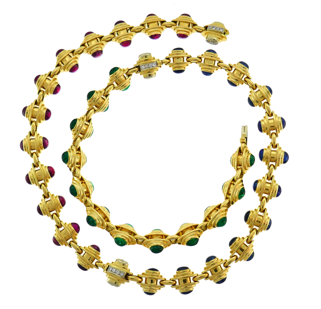 Bvlgari Gold Chain Necklace Bracelet Set with Gemstones Bulgari