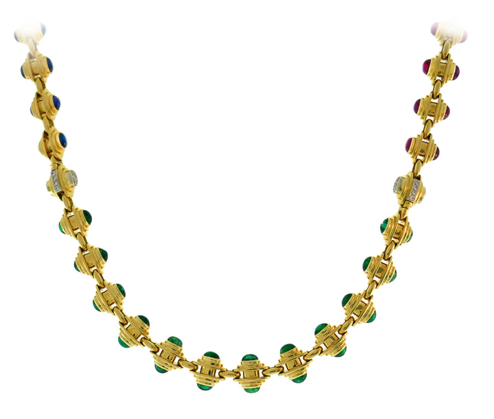 Bvlgari Gold Chain Necklace Bracelet Set with Gemstones Bulgari