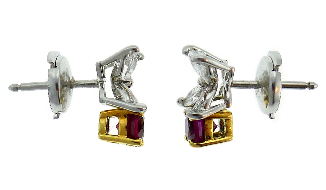 Tiffany & Co. Ruby Diamond Stud Earrings in Platinum and Yellow Gold Studs