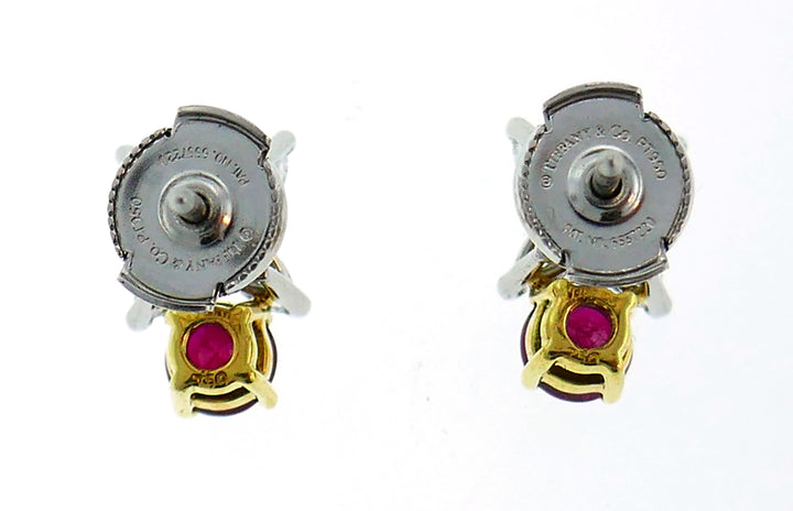 Tiffany & Co. Ruby Diamond Stud Earrings in Platinum and Yellow Gold Studs