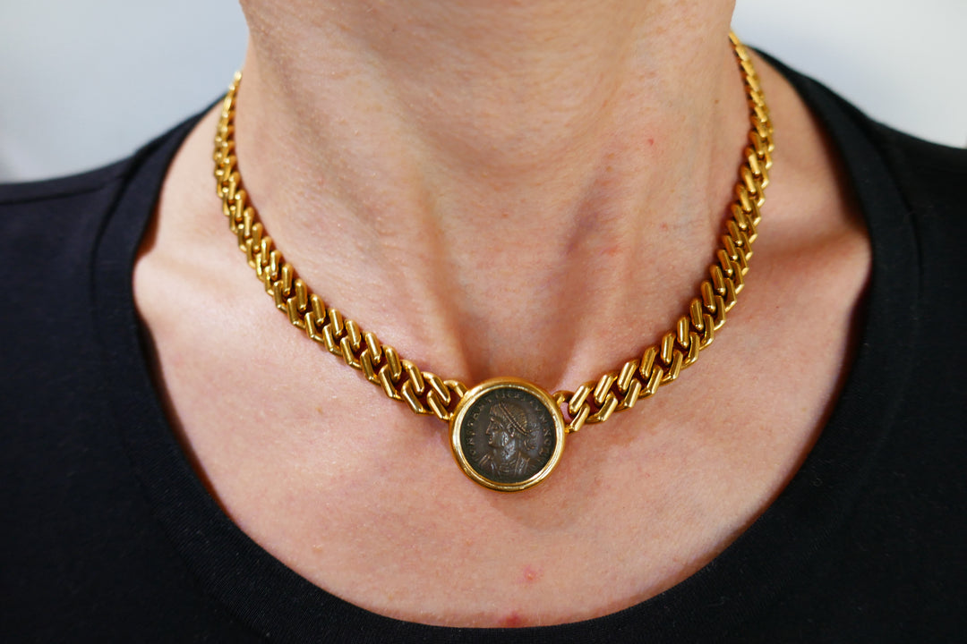 Bvlgari Monete Ancient Coin Pendant Chain Necklace Bulgari