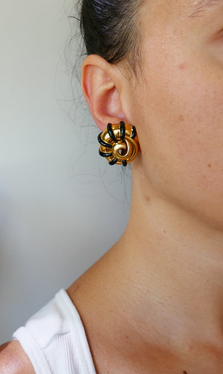 M. Cooperman Enamel Yellow Gold Snail Earrings