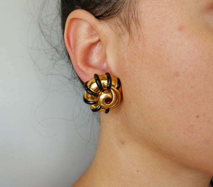 M. Cooperman Enamel Yellow Gold Snail Earrings