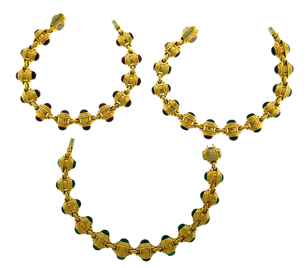 Bvlgari Gold Chain Necklace Bracelet Set with Gemstones Bulgari