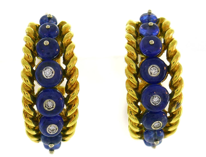 Giovane Enamel Yellow Gold Earrings with Blue Sapphire Diamond, Day and Night