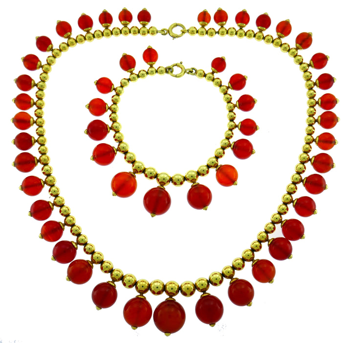 Tiffany & Co. Carnelian Gold Necklace Bracelet Set