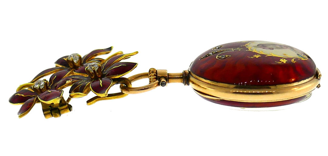 Jaeger-LeCoultre Enamel Gold Pocket Lapel Watch 1890s Rare