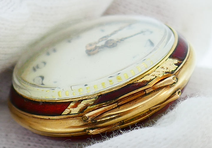 Jaeger-LeCoultre Enamel Gold Pocket Lapel Watch 1890s Rare