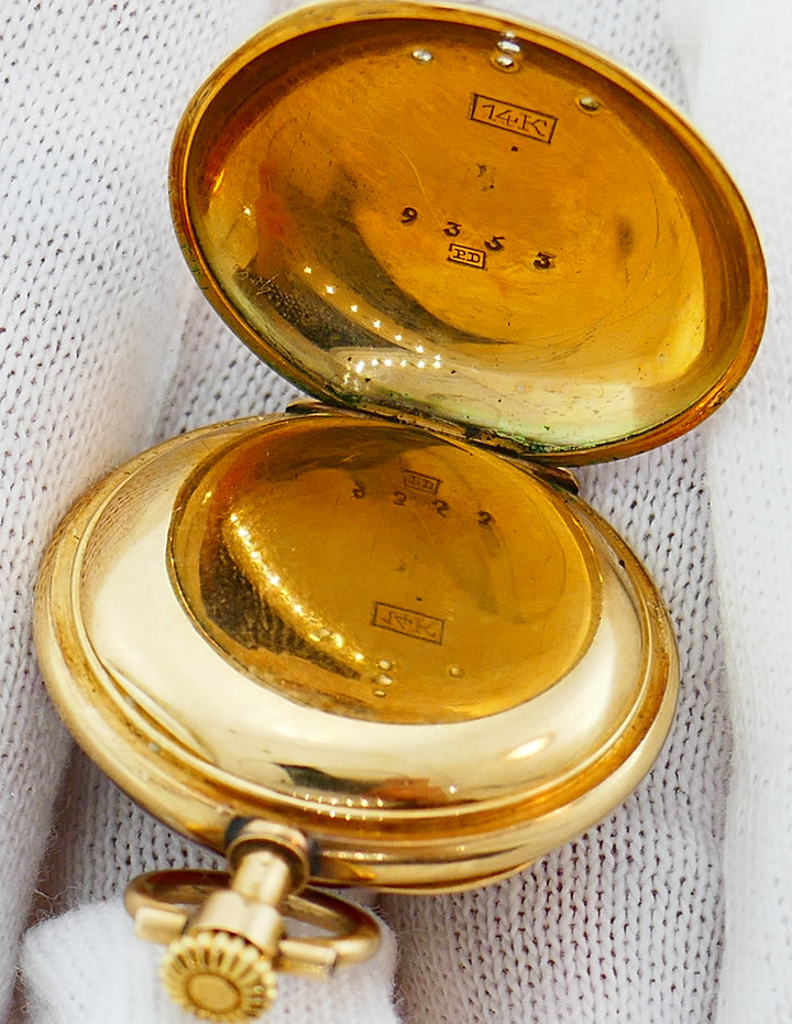 Jaeger-LeCoultre Enamel Gold Pocket Lapel Watch 1890s Rare