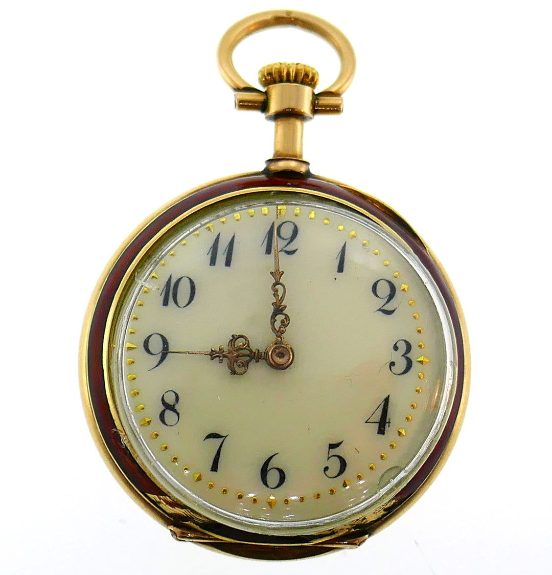 Jaeger-LeCoultre Enamel Gold Pocket Lapel Watch 1890s Rare