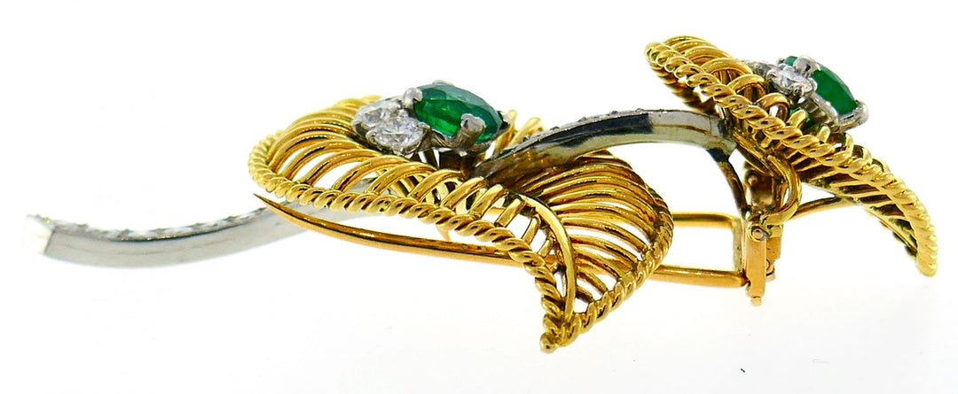 Monture Cartier Emerald Diamond Gold Clip Pin Brooch, 1950s