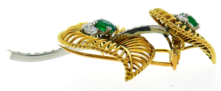 Monture Cartier Emerald Diamond Gold Clip Pin Brooch, 1950s