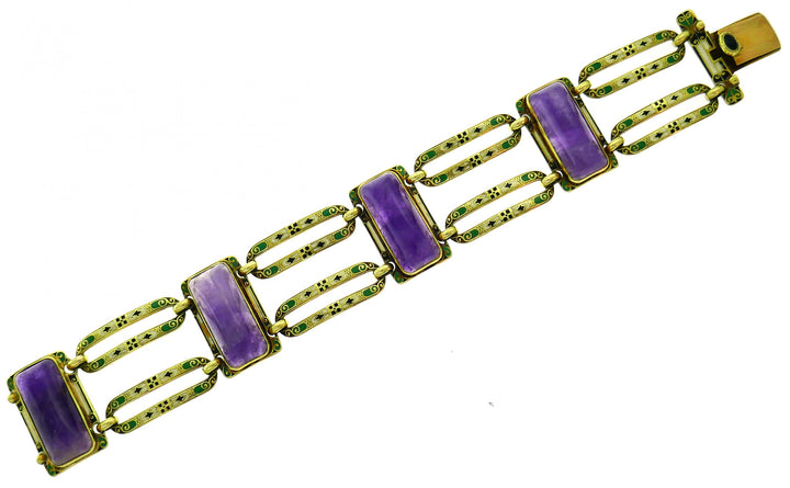 Art Nouveau Bracelet Amethyst Enamel 14k Gold