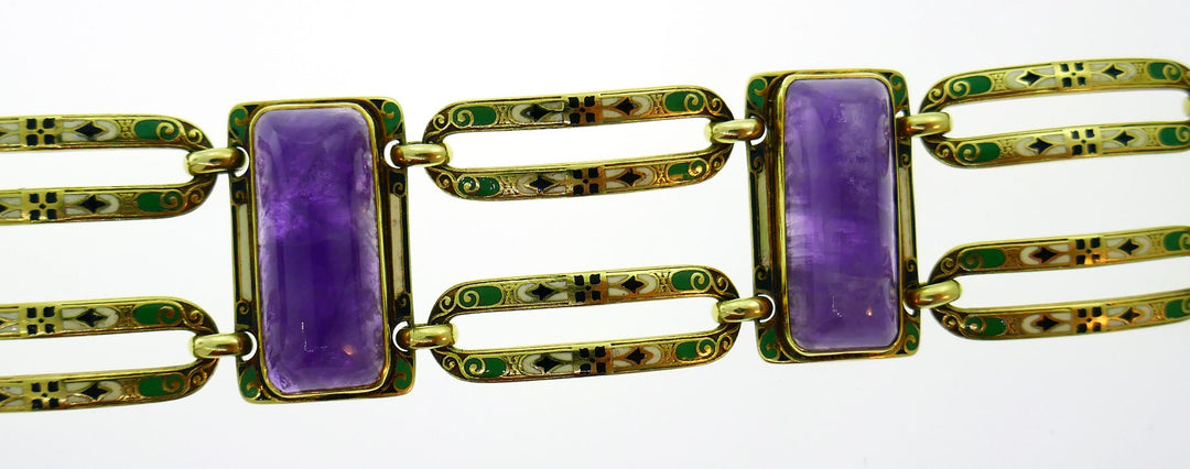 Art Nouveau Bracelet Amethyst Enamel 14k Gold