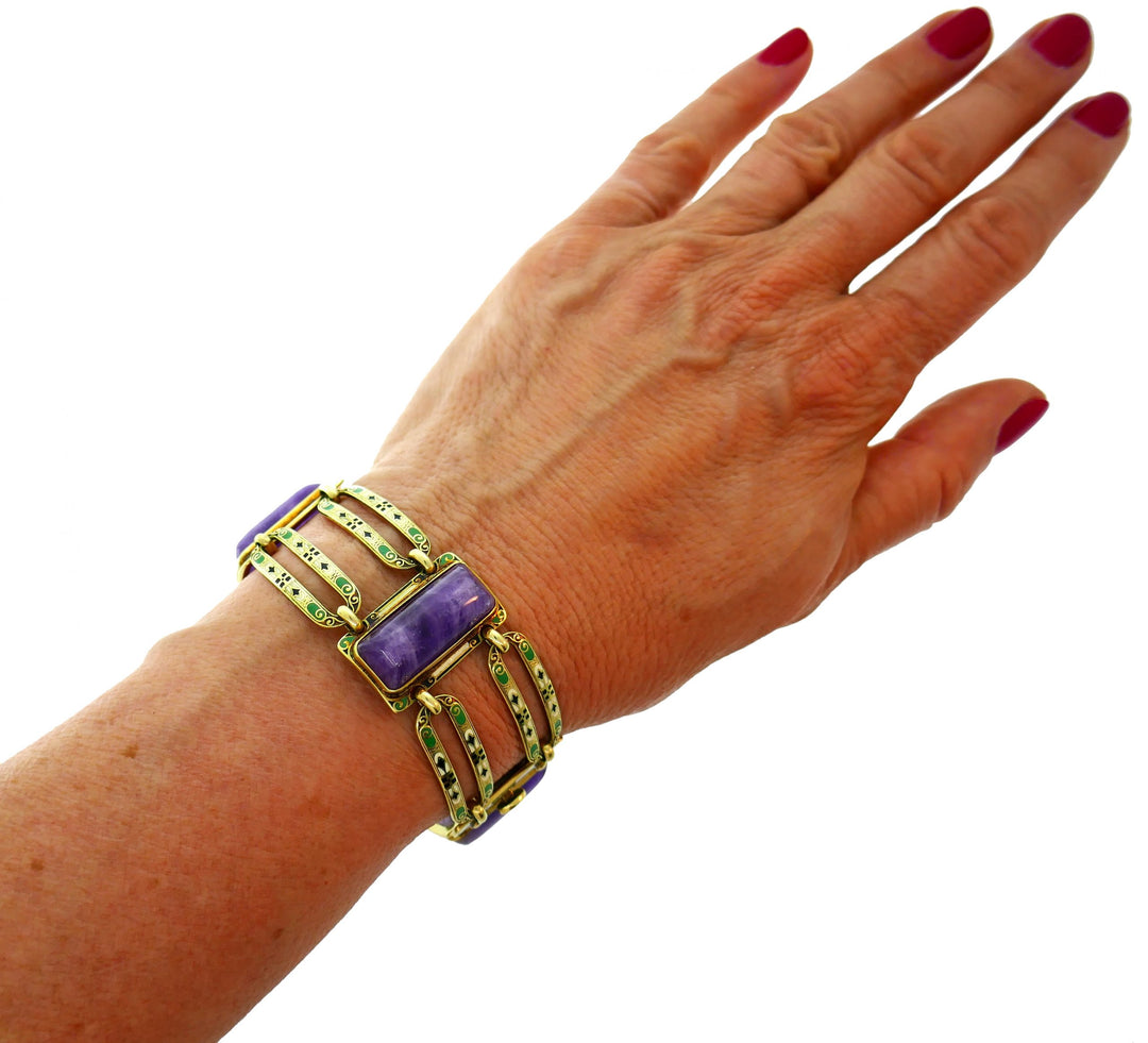 Art Nouveau Bracelet Amethyst Enamel 14k Gold