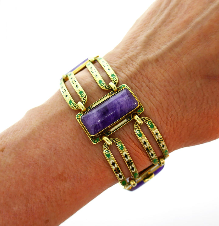 Art Nouveau Bracelet Amethyst Enamel 14k Gold