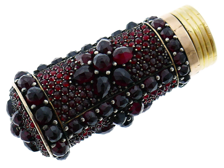 Victorian Bohemian Garnet Gold Lipstick Case Antique