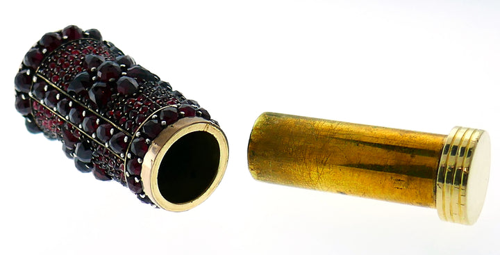 Victorian Bohemian Garnet Gold Lipstick Case Antique