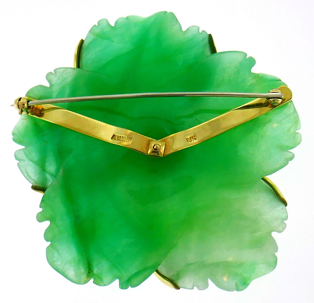 Andrew Clunn Chrysoprase Yellow Gold Pin Brooch Clip