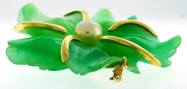 Andrew Clunn Chrysoprase Yellow Gold Pin Brooch Clip