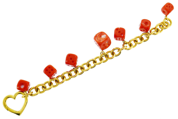 Tiffany & Co. Yellow Gold Coral Dice Charm Bracelet