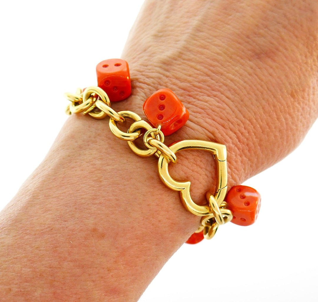 Tiffany & Co. Yellow Gold Coral Dice Charm Bracelet