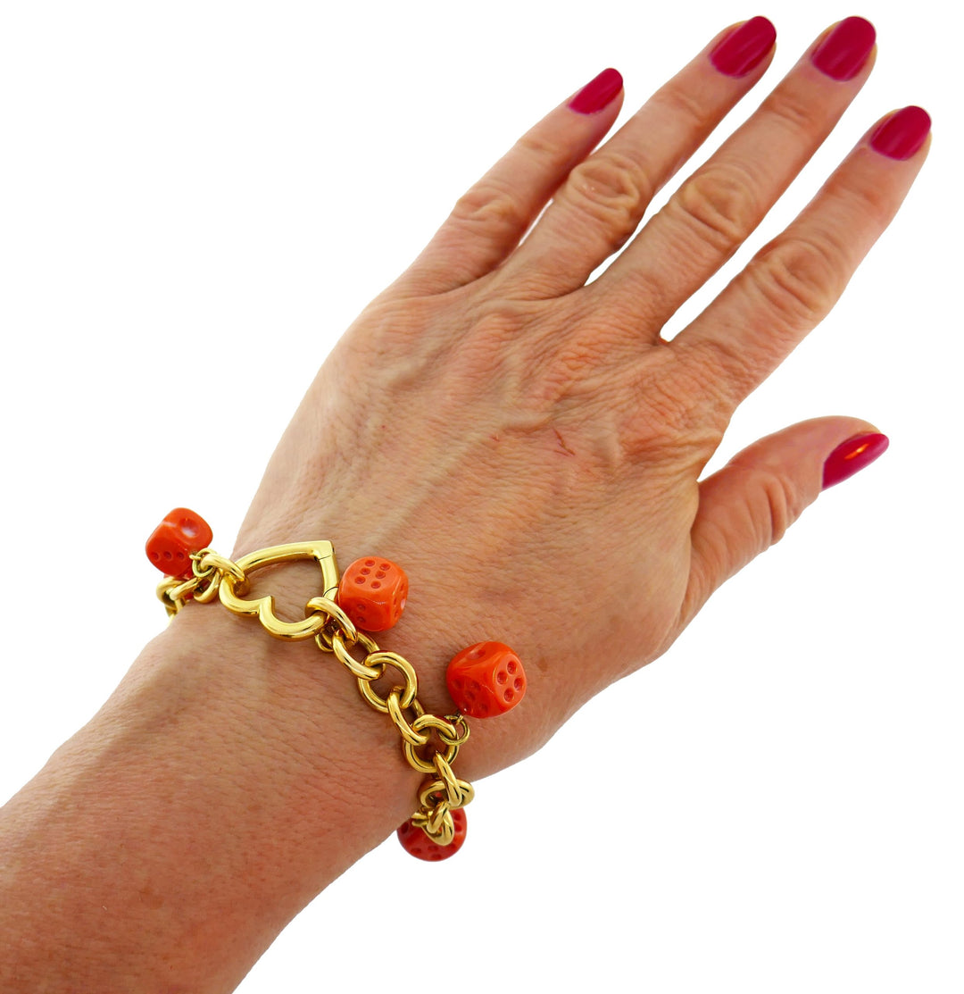 Tiffany & Co. Yellow Gold Coral Dice Charm Bracelet