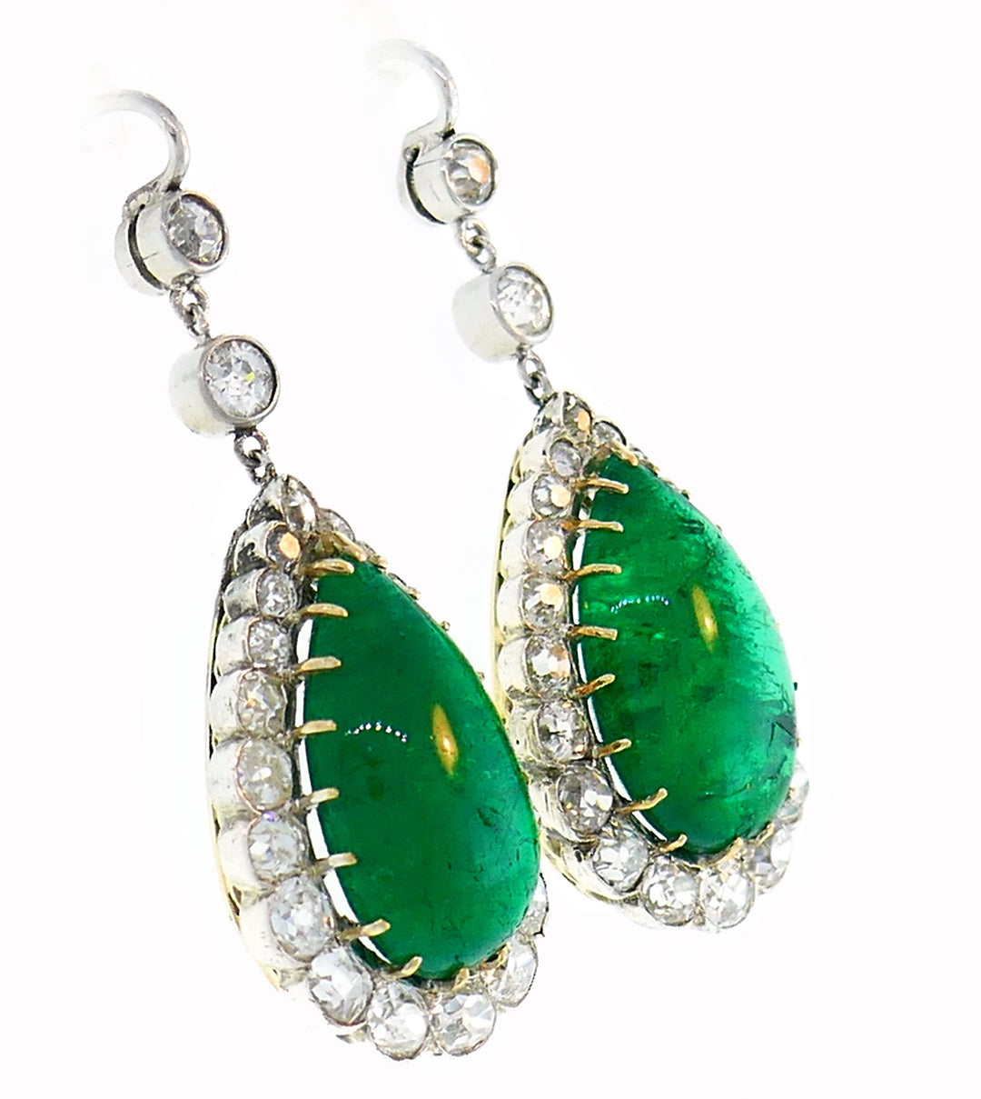 Victorian Emerald Diamond Gold Dangle Earrings